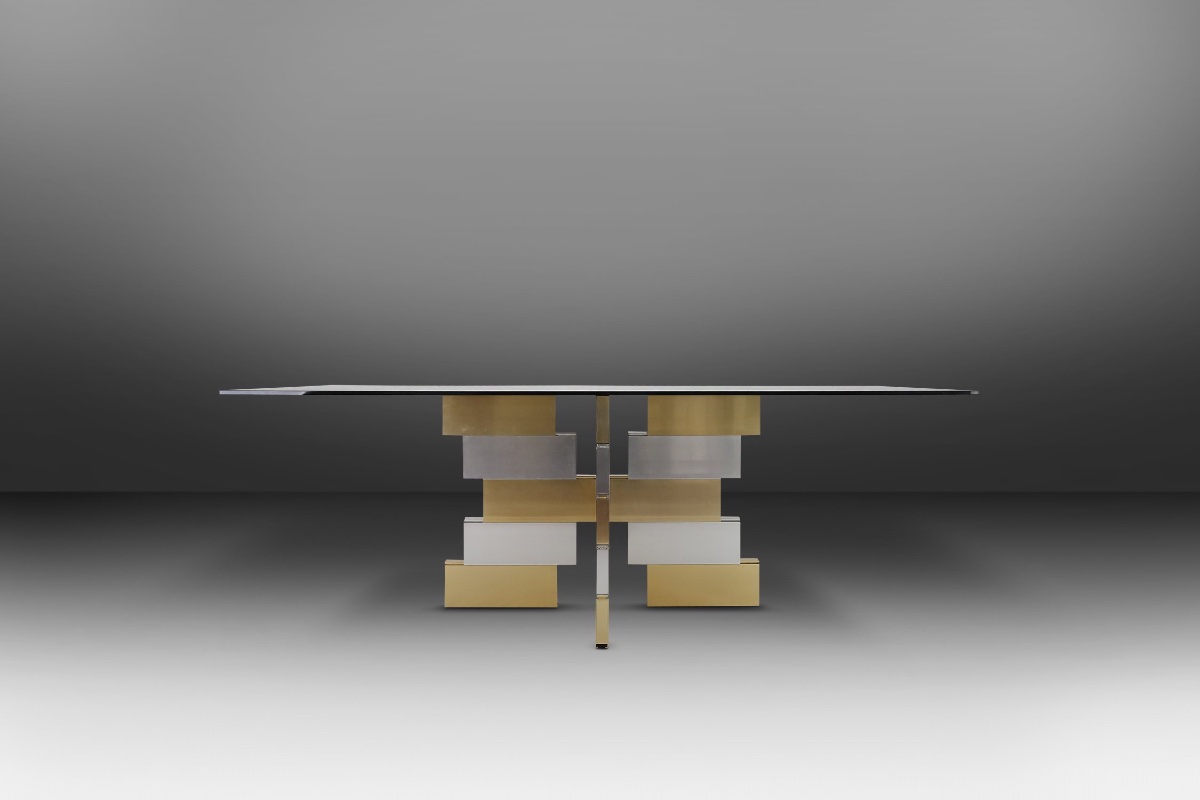 Table à manger postmoderne à la manière de Paul Evans, années 1970-photo-2