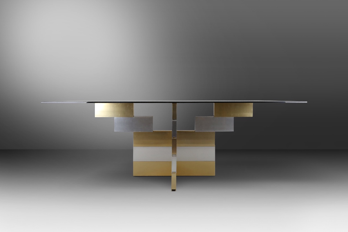Table à manger postmoderne à la manière de Paul Evans, années 1970-photo-4