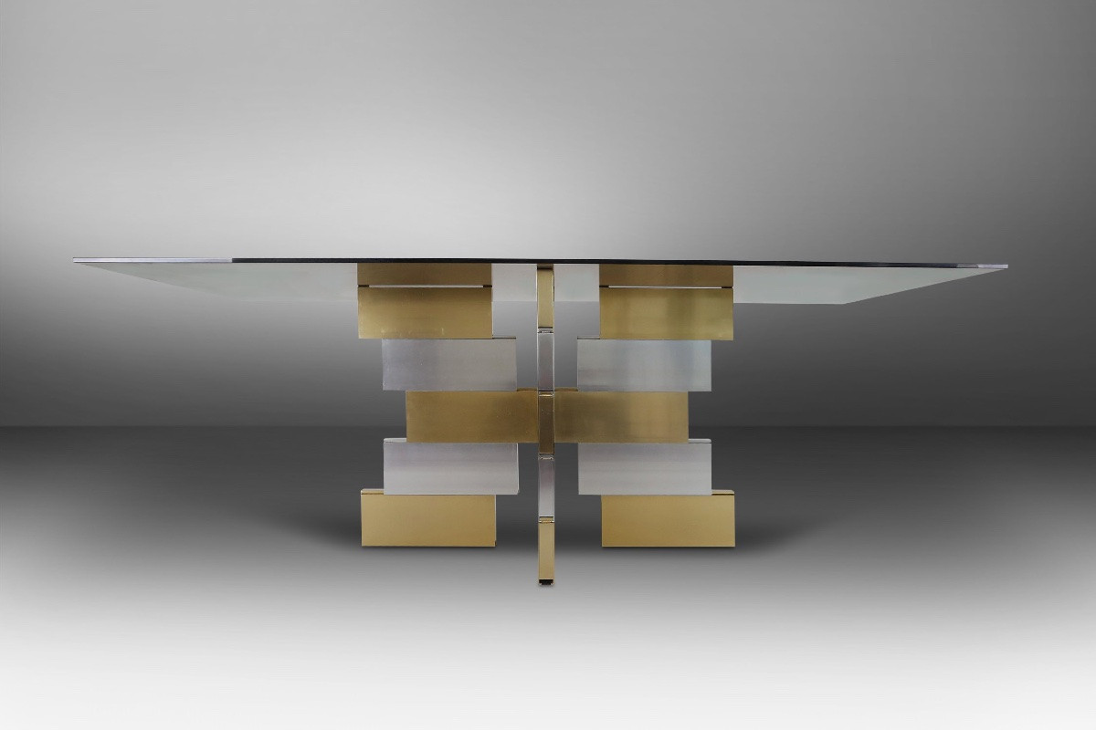 Table à manger postmoderne à la manière de Paul Evans, années 1970-photo-1