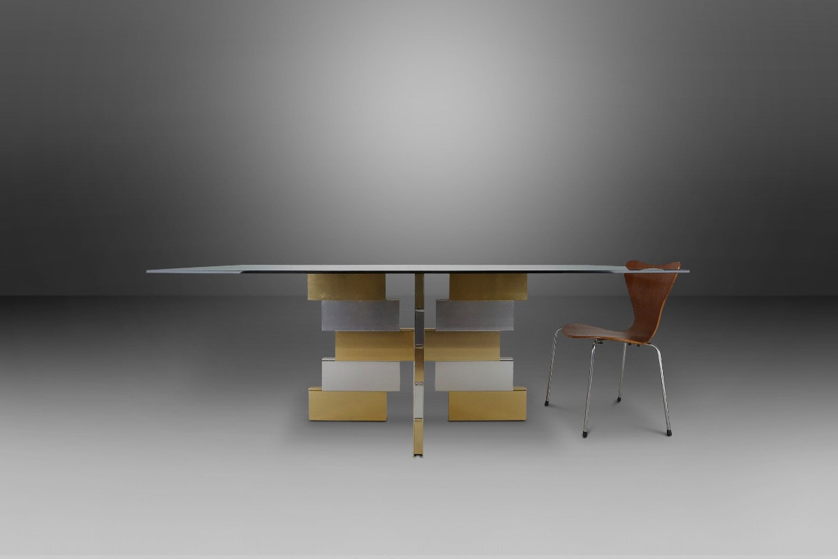 Table à manger postmoderne à la manière de Paul Evans, années 1970-photo-7