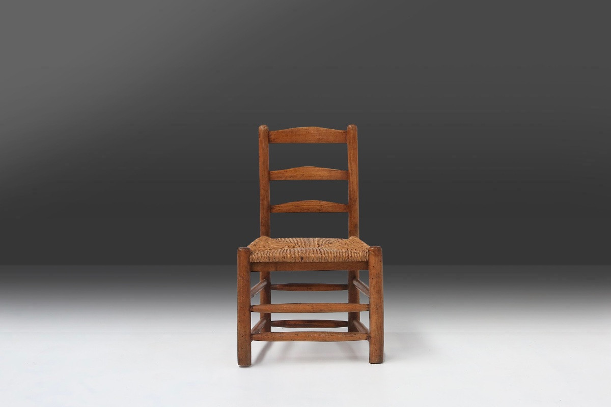 Chaise d'appoint française Wabi-Sabi en bois et osier, années 1850-photo-2