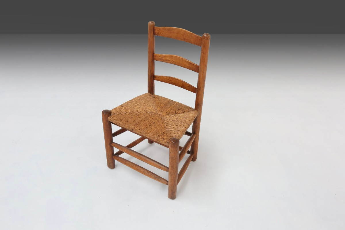 Chaise d'appoint française Wabi-Sabi en bois et osier, années 1850-photo-3