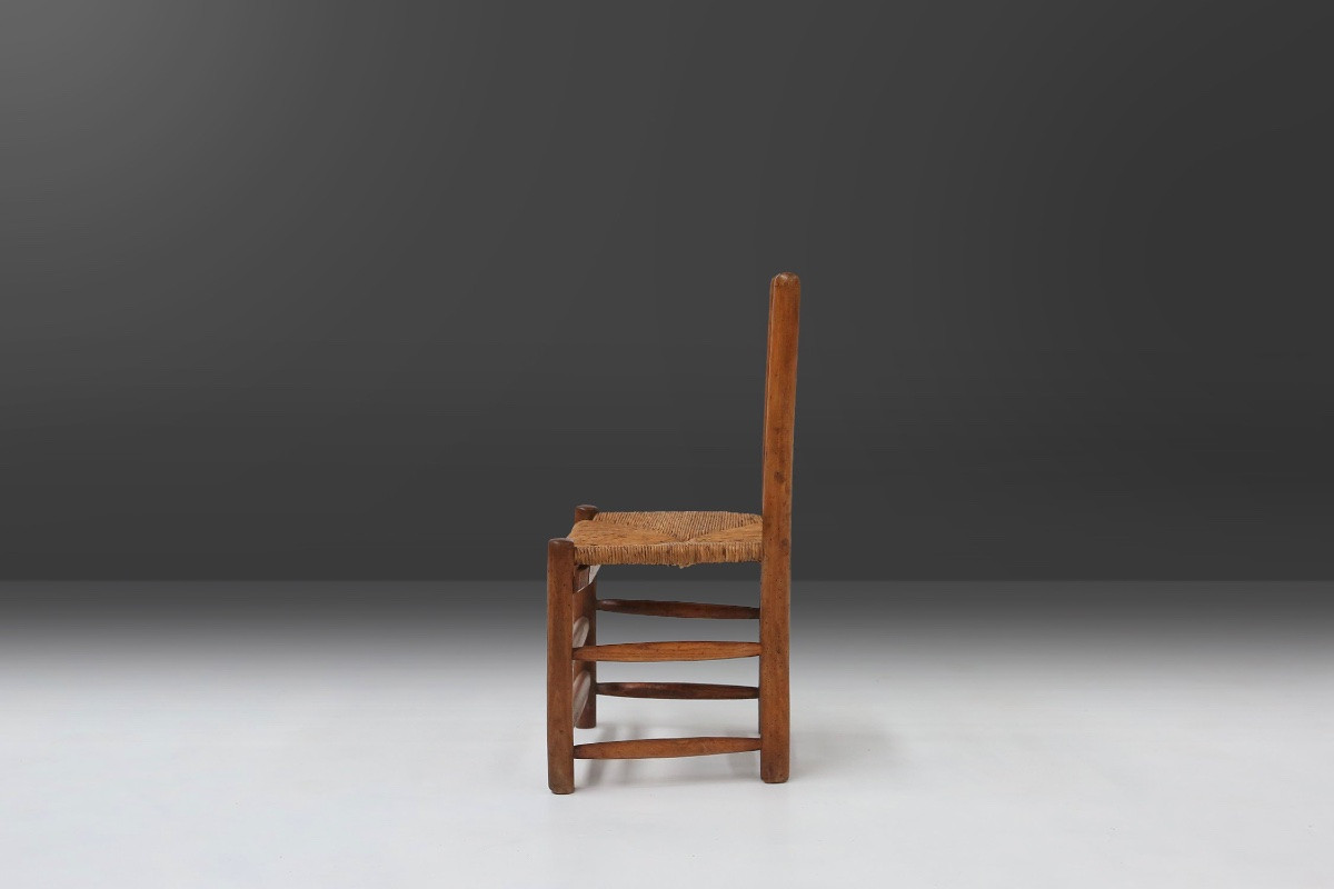 Chaise d'appoint française Wabi-Sabi en bois et osier, années 1850-photo-2
