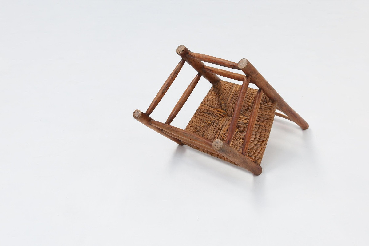 Chaise d'appoint française Wabi-Sabi en bois et osier, années 1850-photo-3
