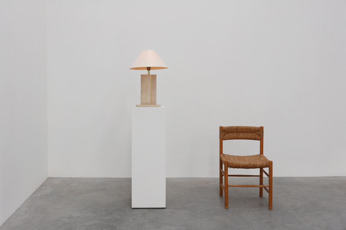 Lampe de table en travertin et laiton de Belino dans le style Hollywood Regency-photo-2