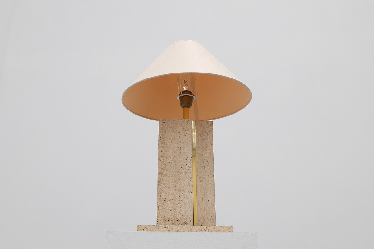 Lampe de table en travertin et laiton de Belino dans le style Hollywood Regency-photo-3
