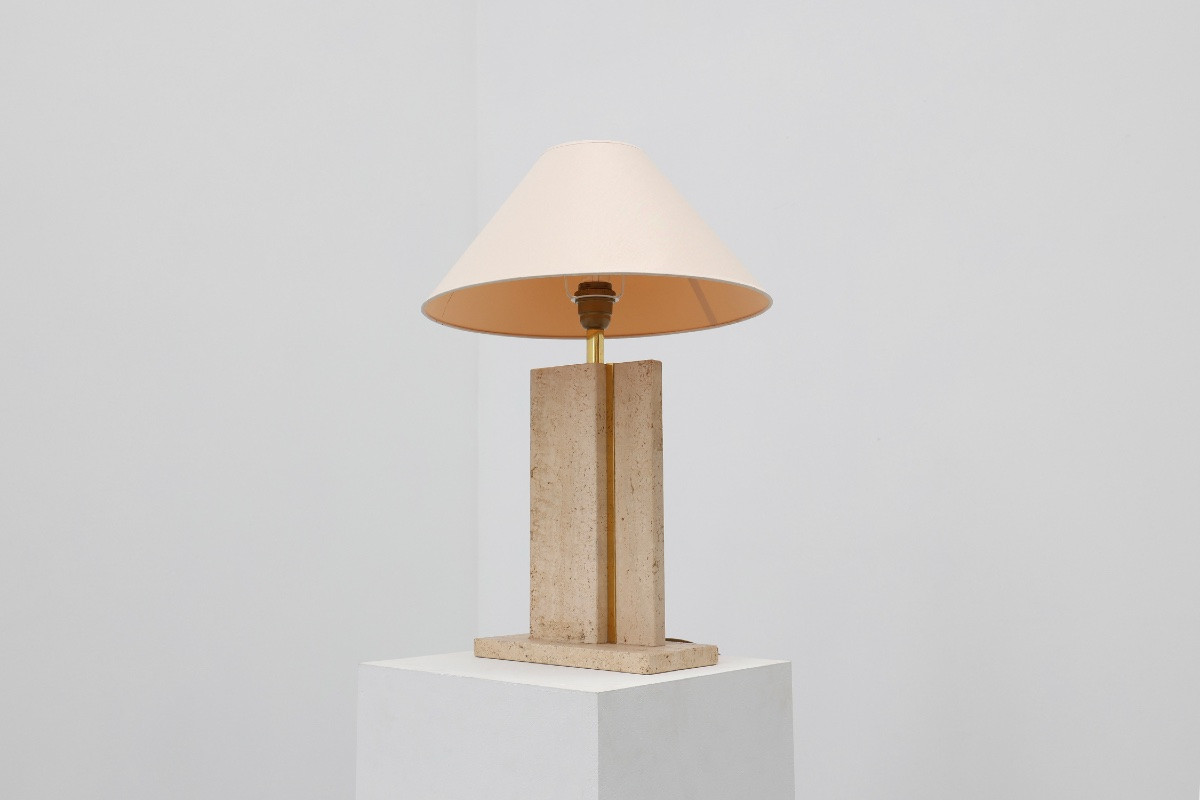 Lampe de table en travertin et laiton de Belino dans le style Hollywood Regency-photo-3