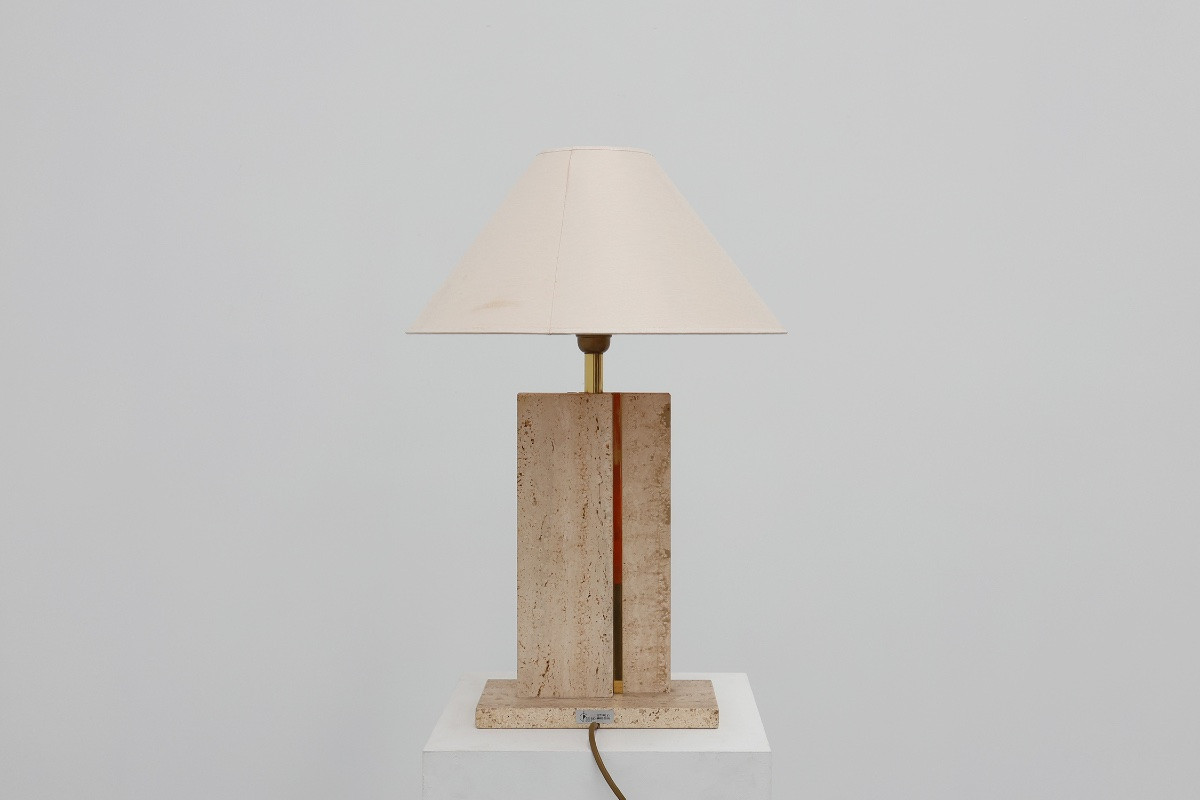 Lampe de table en travertin et laiton de Belino dans le style Hollywood Regency-photo-7