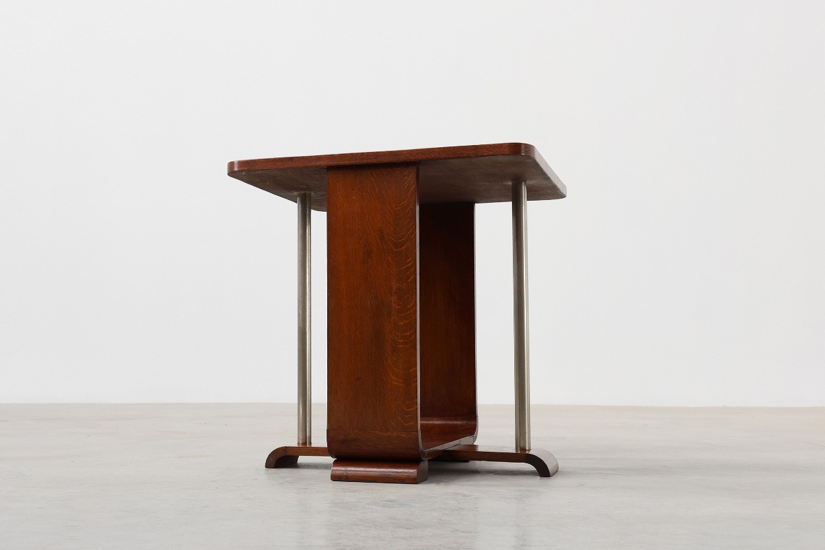 Table d'appoint carrée Art Déco en placage de chêne, France vers 1925-photo-2