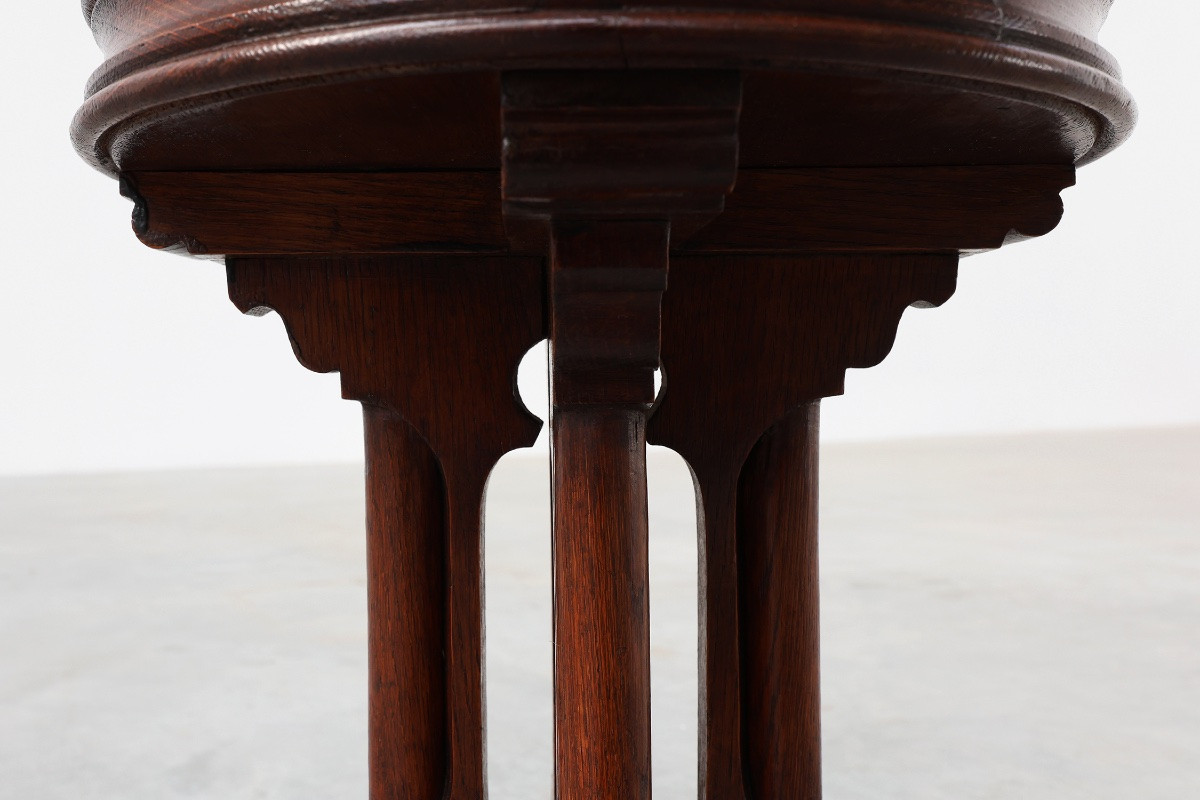 Néo-Gothique en chêne tabouret de velours rouge, la sellerie, la France de 1850-photo-4