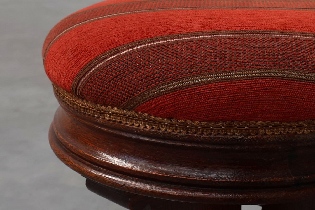 Néo-Gothique en chêne tabouret de velours rouge, la sellerie, la France de 1850-photo-7