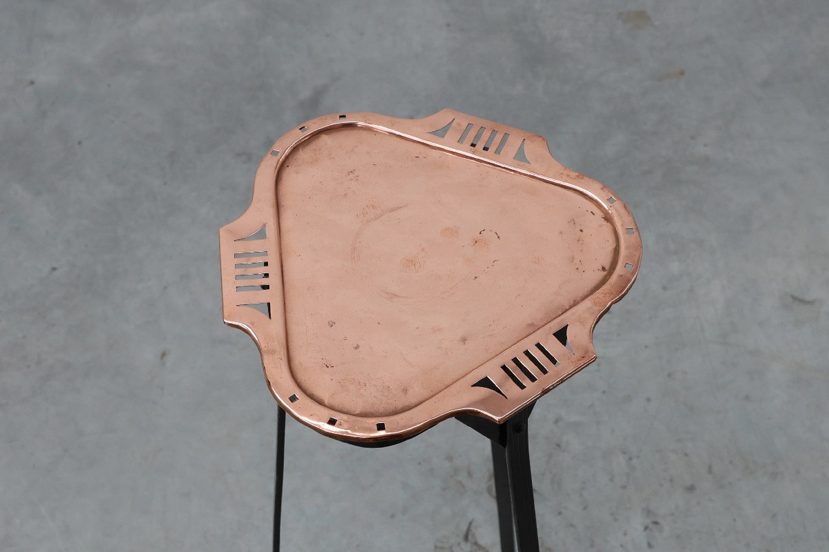 Console Art Nouveau en métal avec plaque de cuivre dans le style de Bovy-photo-2