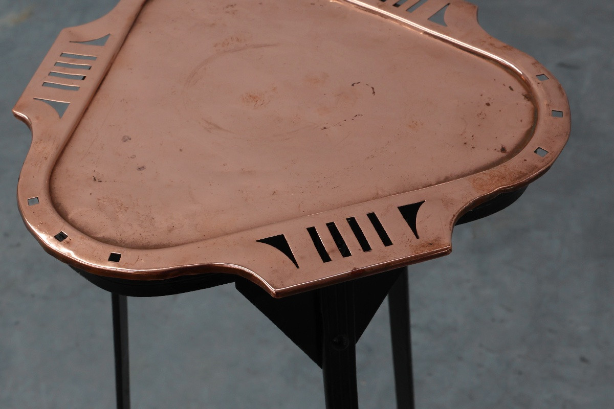 Console Art Nouveau en métal avec plaque de cuivre dans le style de Bovy-photo-7