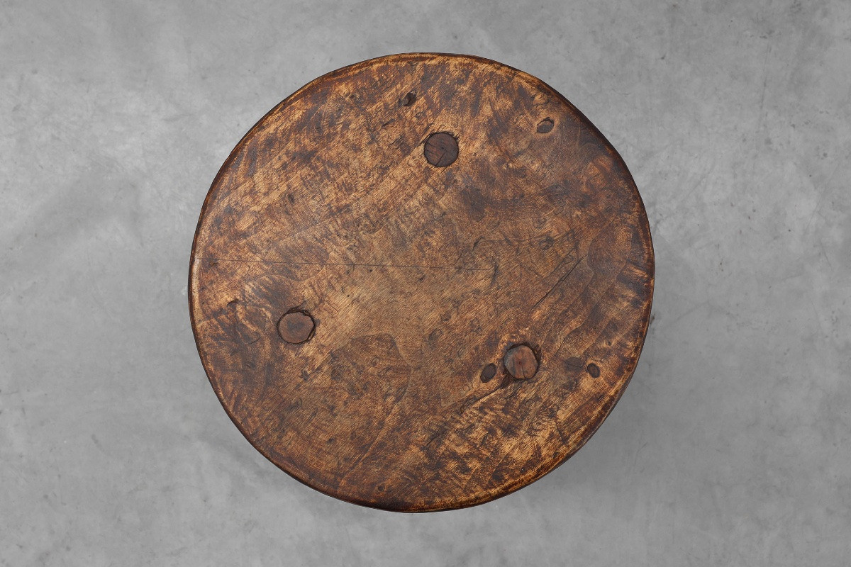  French Rustic Wooden Stool In Wabi Sabi Style, Circa 1850-photo-4