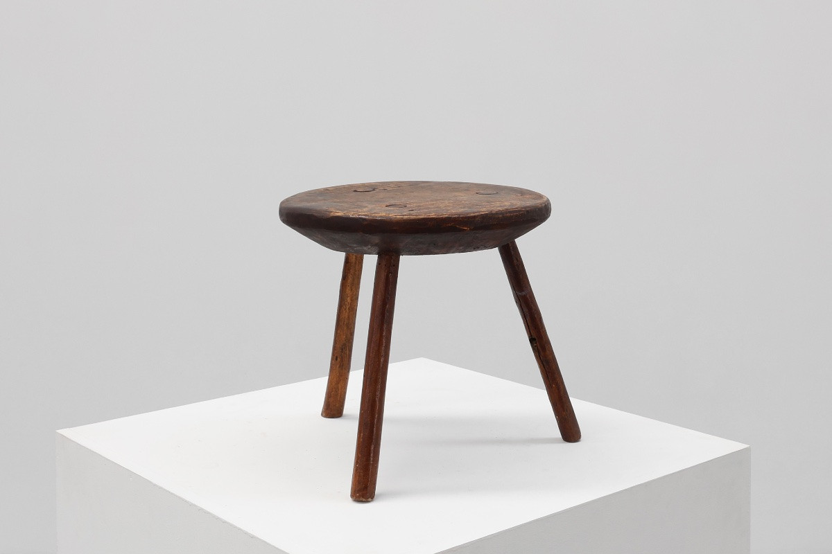  French Rustic Wooden Stool In Wabi Sabi Style, Circa 1850-photo-1