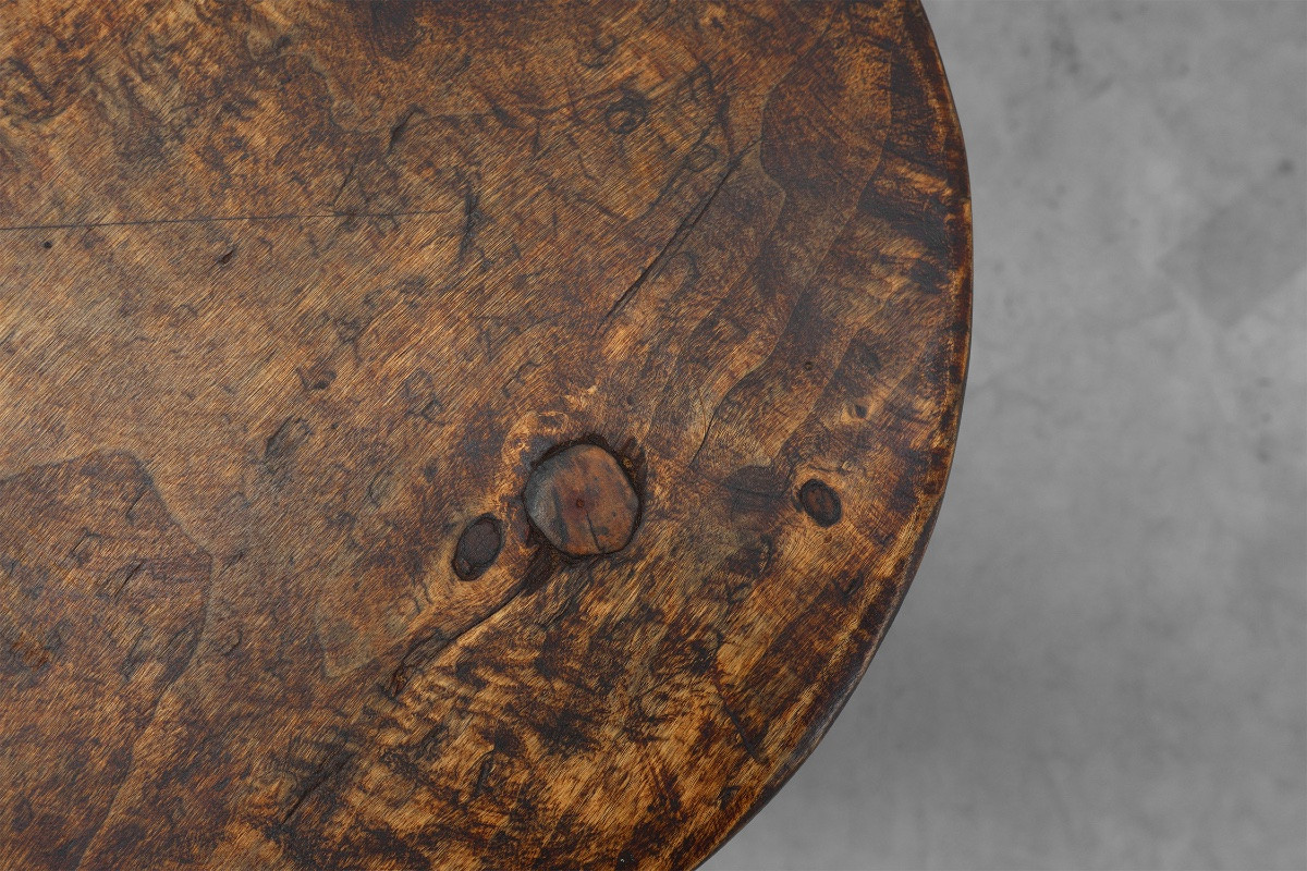  French Rustic Wooden Stool In Wabi Sabi Style, Circa 1850-photo-3