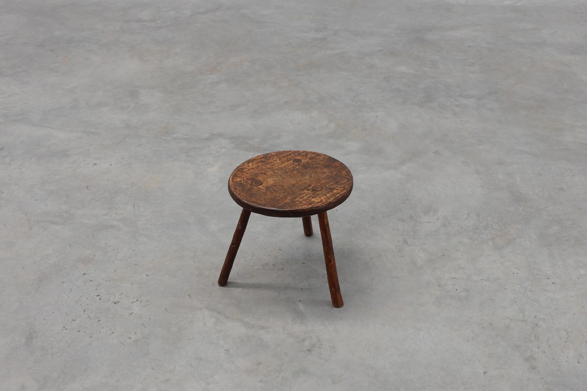  French Rustic Wooden Stool In Wabi Sabi Style, Circa 1850-photo-4