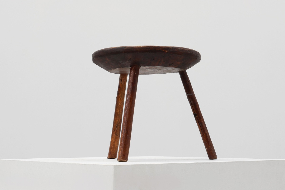  French Rustic Wooden Stool In Wabi Sabi Style, Circa 1850-photo-6