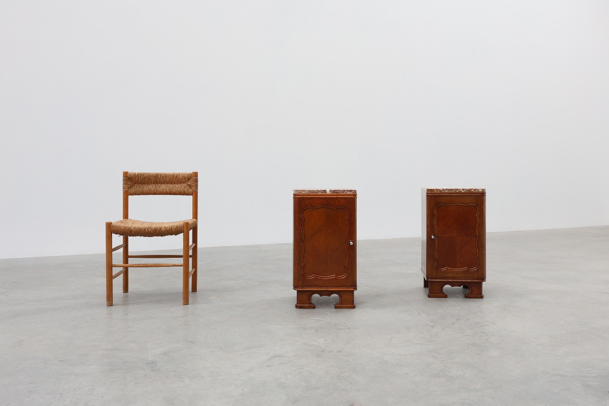 Pair Of Art Deco Oak Bedside Tables With Marble Tops, France Circa 1925-photo-4