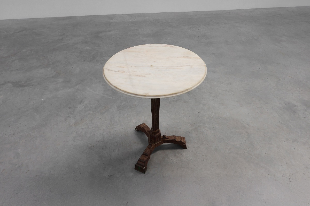 Table de bistrot Art Déco en fonte avec plateau en marbre, France vers 1925-photo-4