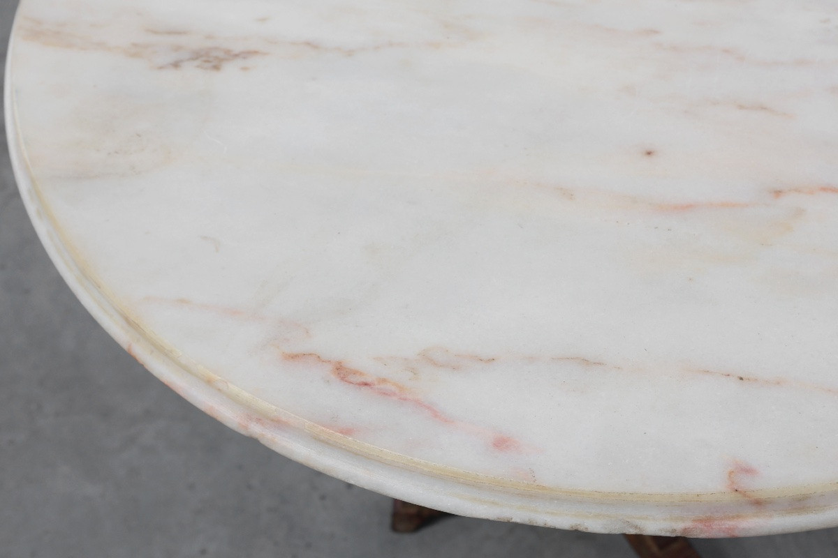 Table de bistrot Art Déco en fonte avec plateau en marbre, France vers 1925-photo-1