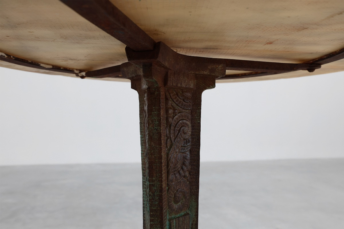 Table de bistrot Art Déco en fonte avec plateau en marbre, France vers 1925-photo-4