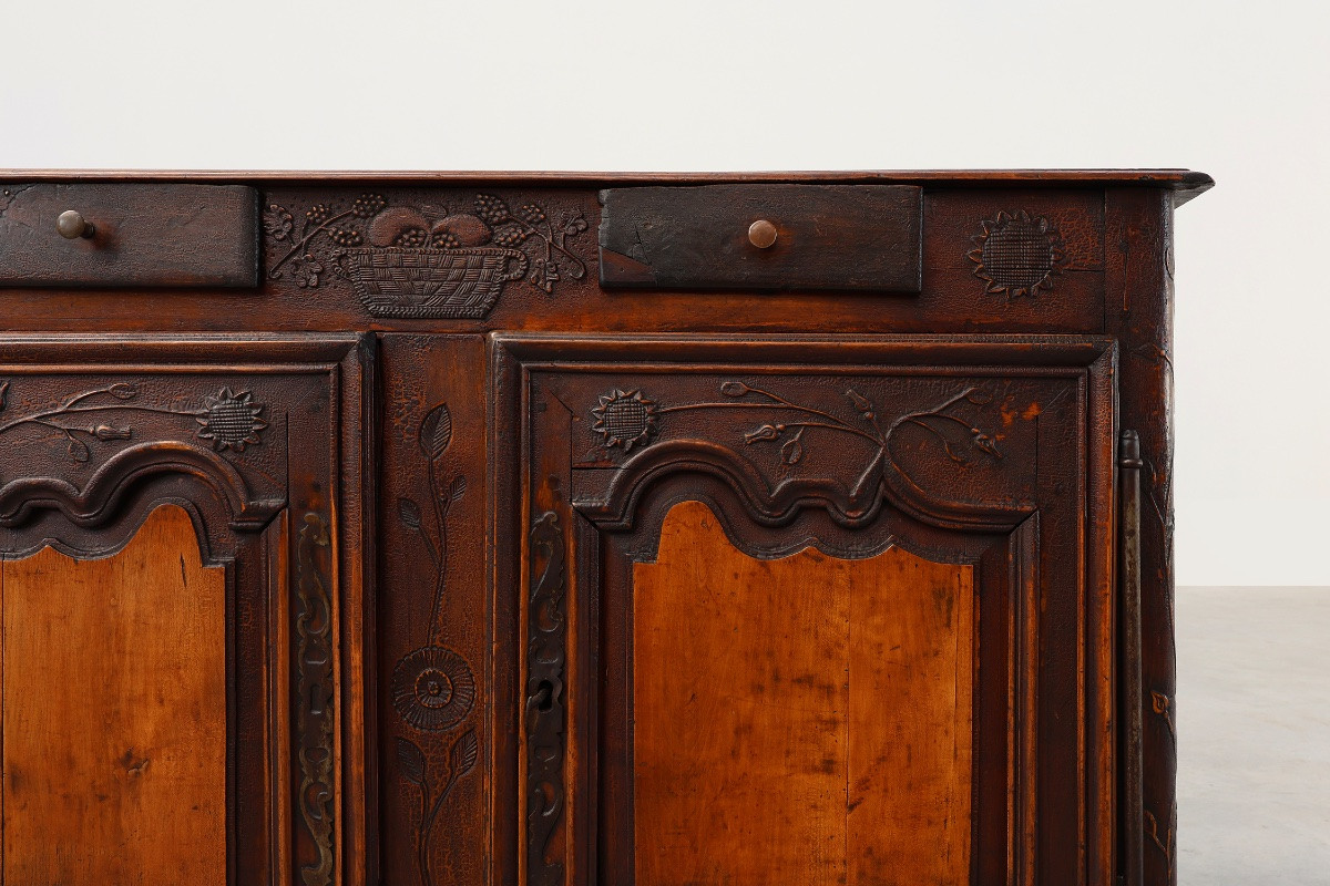 Rare French Provincial Carved Armoire Or Sideboard With A Beautiful Patina, Dated 1841-photo-2