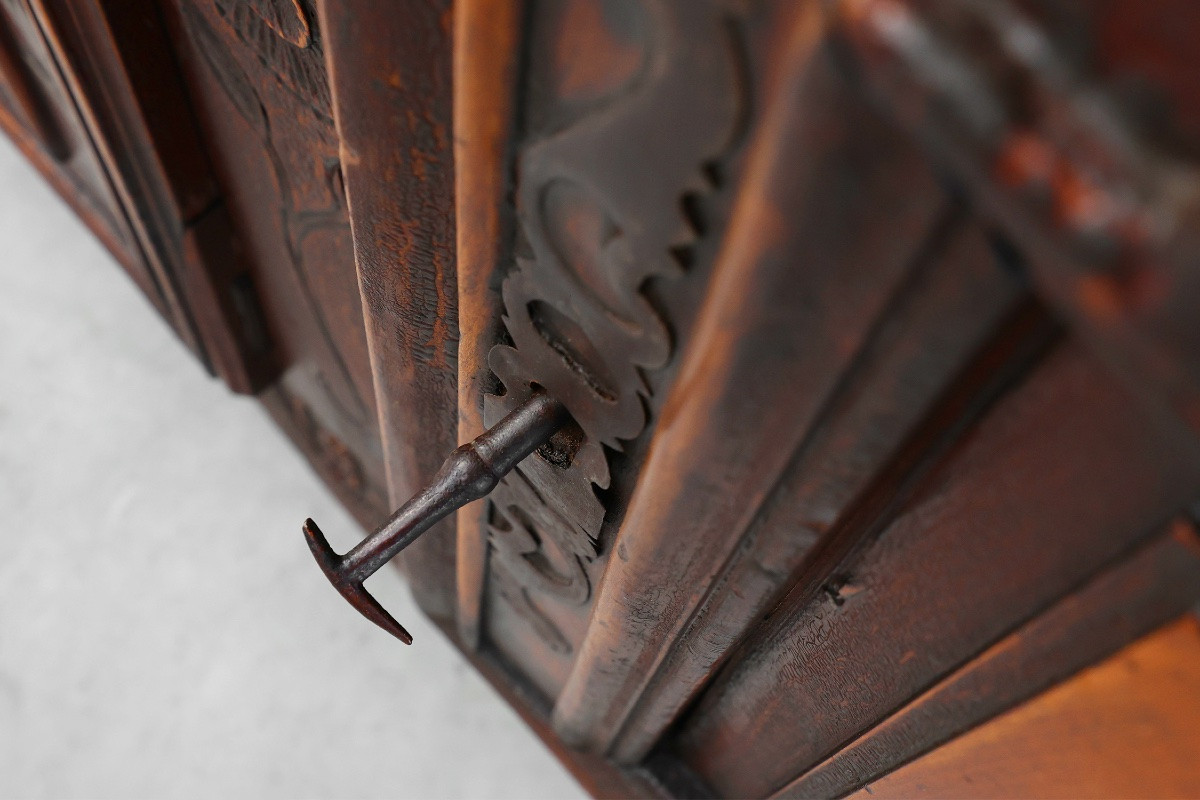 Rare French Provincial Carved Armoire Or Sideboard With A Beautiful Patina, Dated 1841-photo-4
