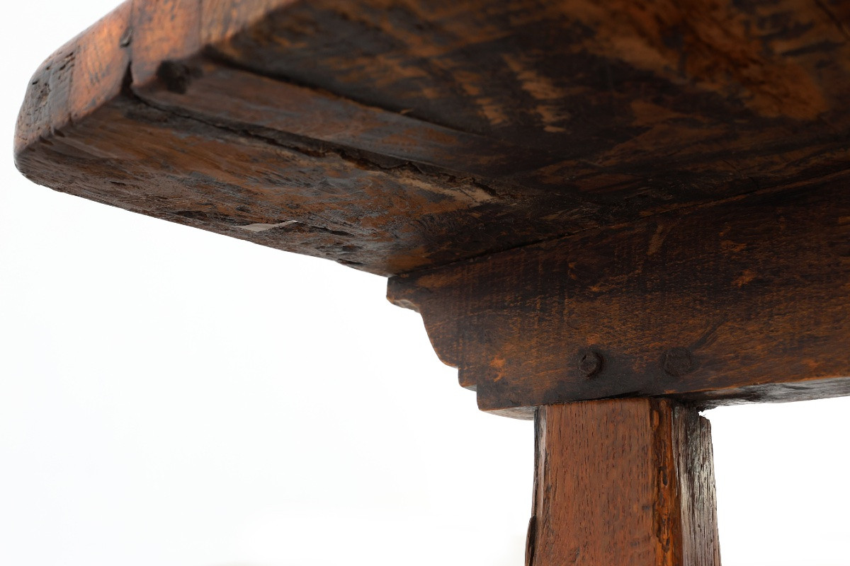 17th Century Spanish Brutalist Coffee Table In Wood And Wrought Iron-photo-7