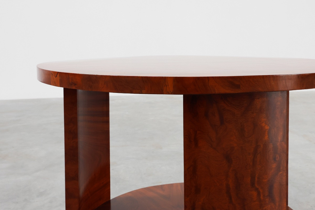 Table basse ronde Art Déco en placage de loupe, France vers 1920-photo-1