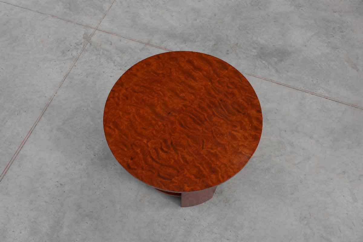 Table basse ronde Art Déco en placage de loupe, France vers 1920-photo-4