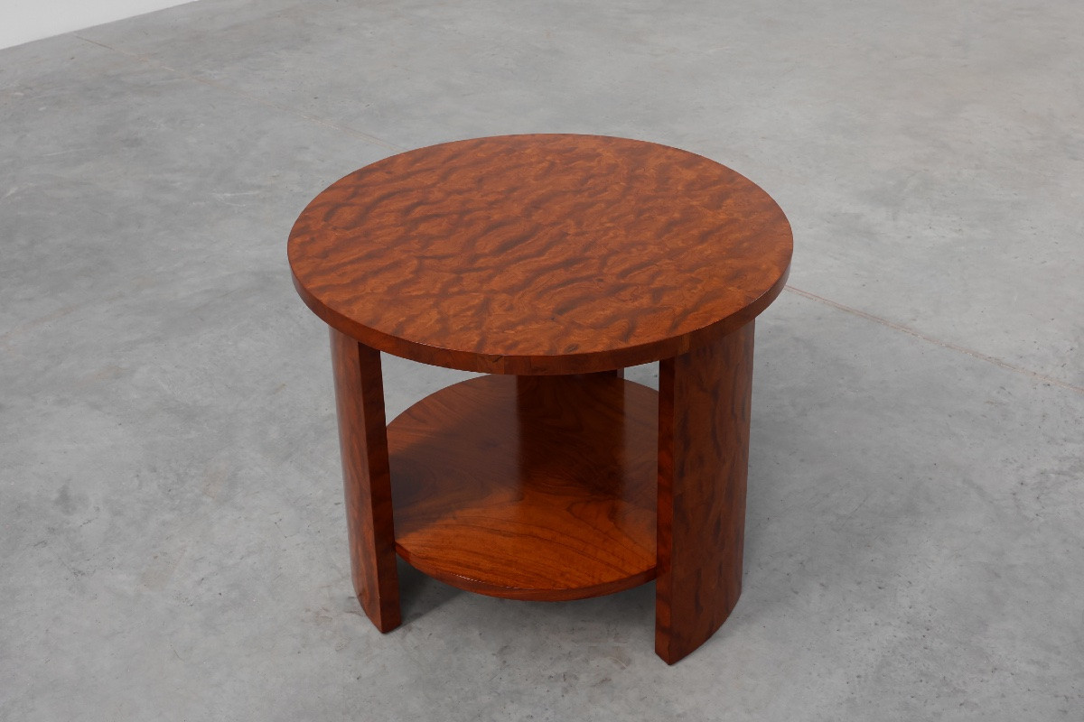 Table basse ronde Art Déco en placage de loupe, France vers 1920-photo-5