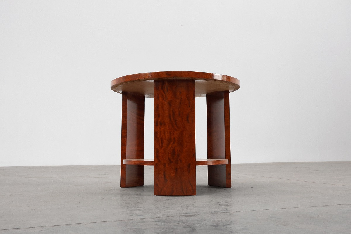 Table basse ronde Art Déco en placage de loupe, France vers 1920-photo-7