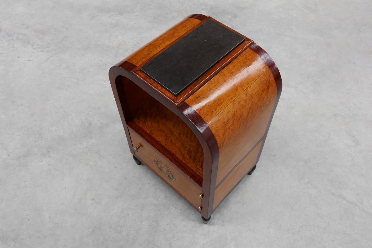 Table d'appoint Art Déco cintrée avec rangement et plateau en marbre noir, France années 1920-photo-4