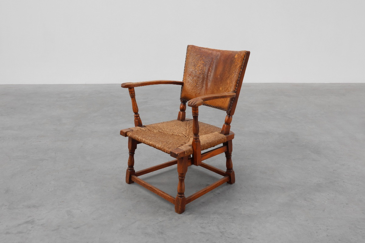 Fauteuil en cuir et chêne par Theo Ruth pour Artifort, Pays-Bas, années 1940-photo-3