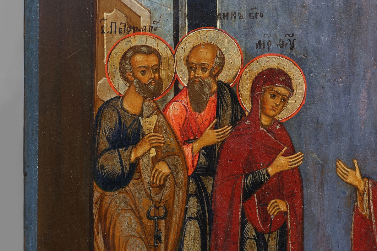 Traditional 19th Century Oak Religious Icon: Saint Healing A Sick Person-photo-3