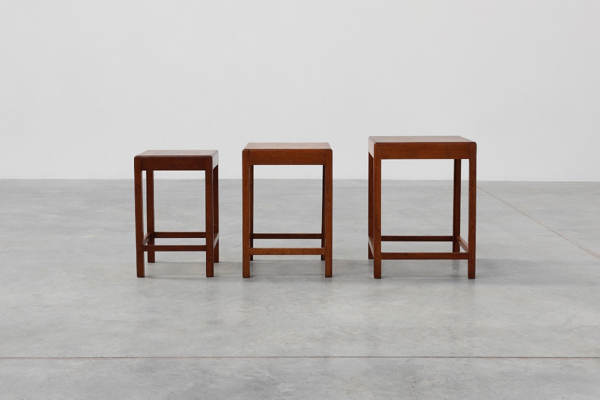 Ensemble de 3 tables gigognes en chêne de style Art Déco, France, vers 1925-photo-1