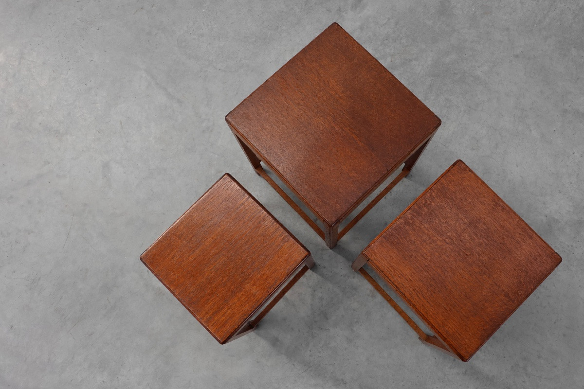Ensemble de 3 tables gigognes en chêne de style Art Déco, France, vers 1925-photo-5