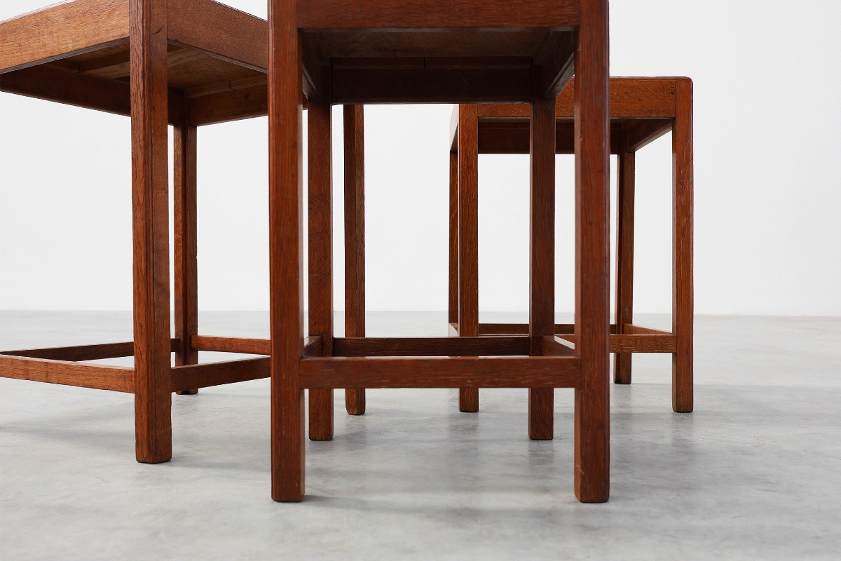 Ensemble de 3 tables gigognes en chêne de style Art Déco, France, vers 1925-photo-6