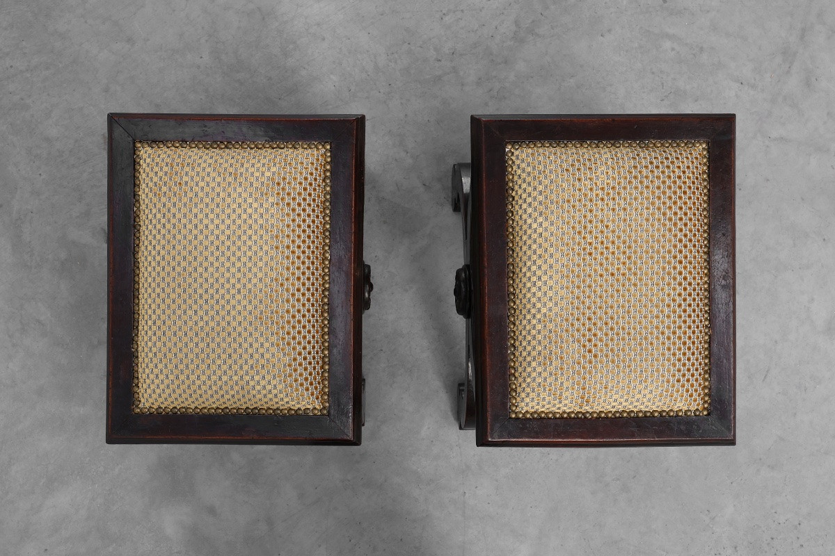 Paire de tabourets néoclassiques à base circulaire en X, France 1900s-photo-5