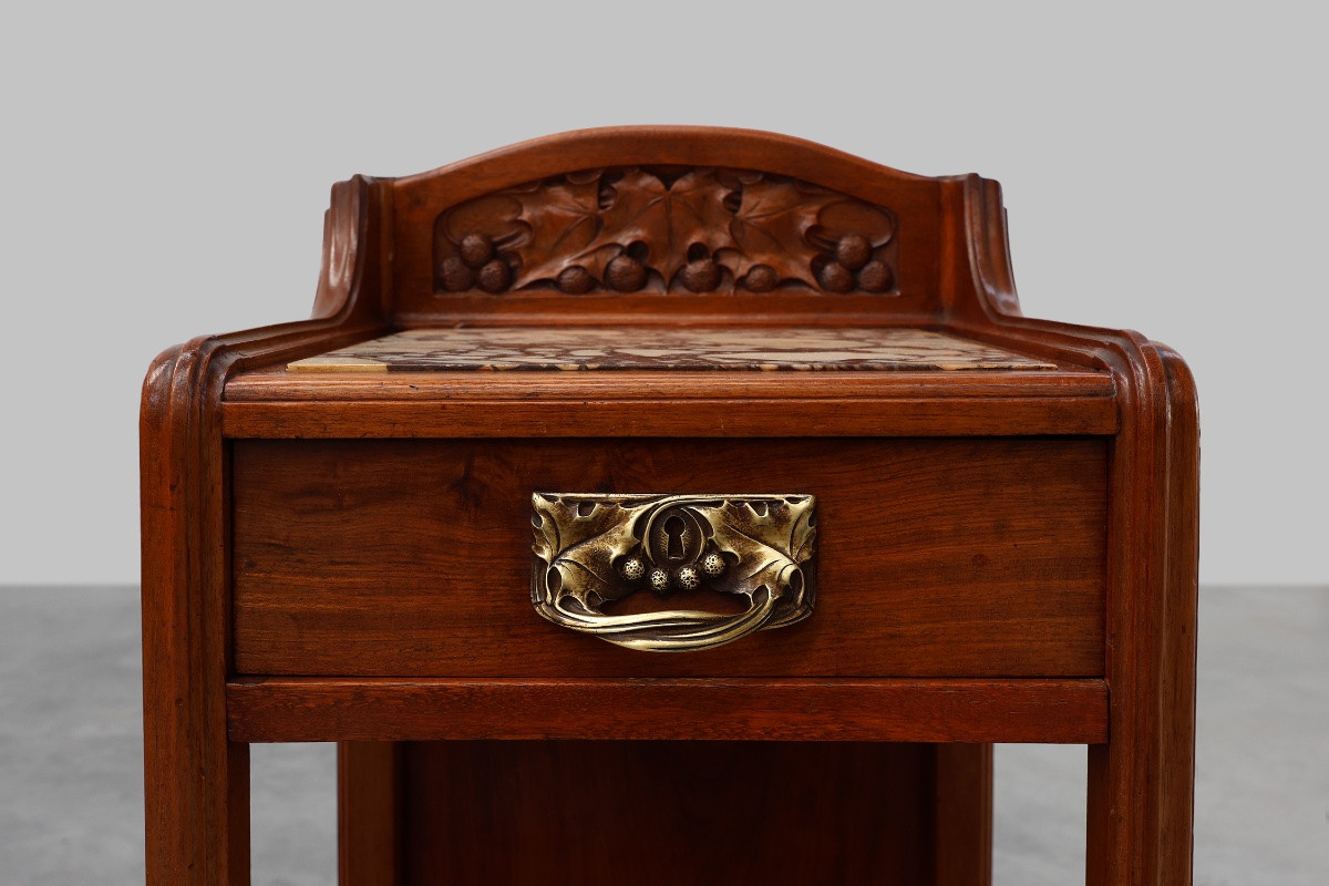 Pair Of Art Nouveau Bedside Tables With Marble Tops By Paul Alexandre Dumas, France -photo-2