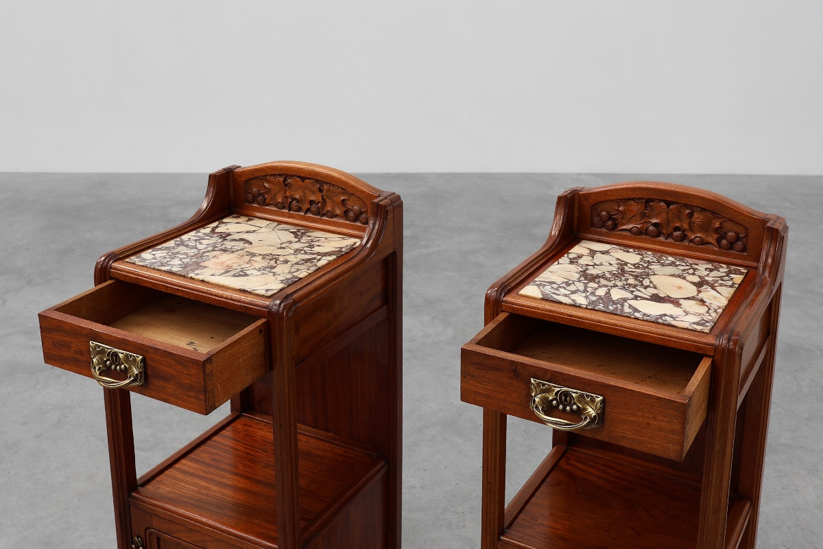 Pair Of Art Nouveau Bedside Tables With Marble Tops By Paul Alexandre Dumas, France -photo-1