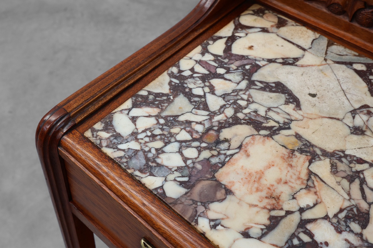 Pair Of Art Nouveau Bedside Tables With Marble Tops By Paul Alexandre Dumas, France -photo-2