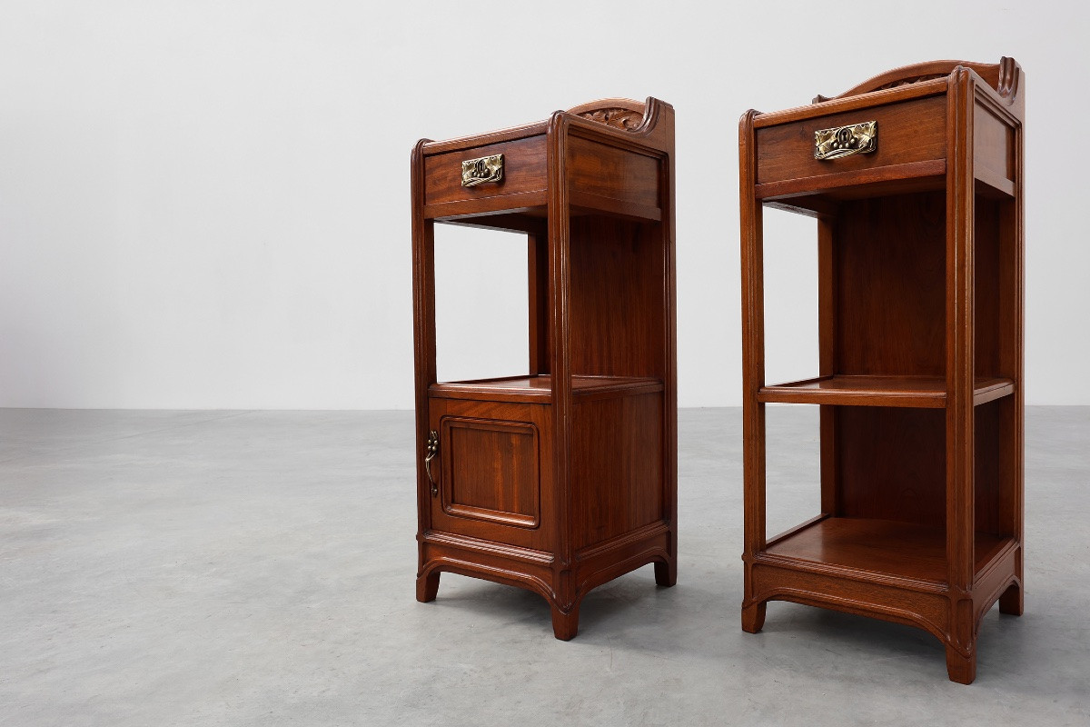 Pair Of Art Nouveau Bedside Tables With Marble Tops By Paul Alexandre Dumas, France -photo-3