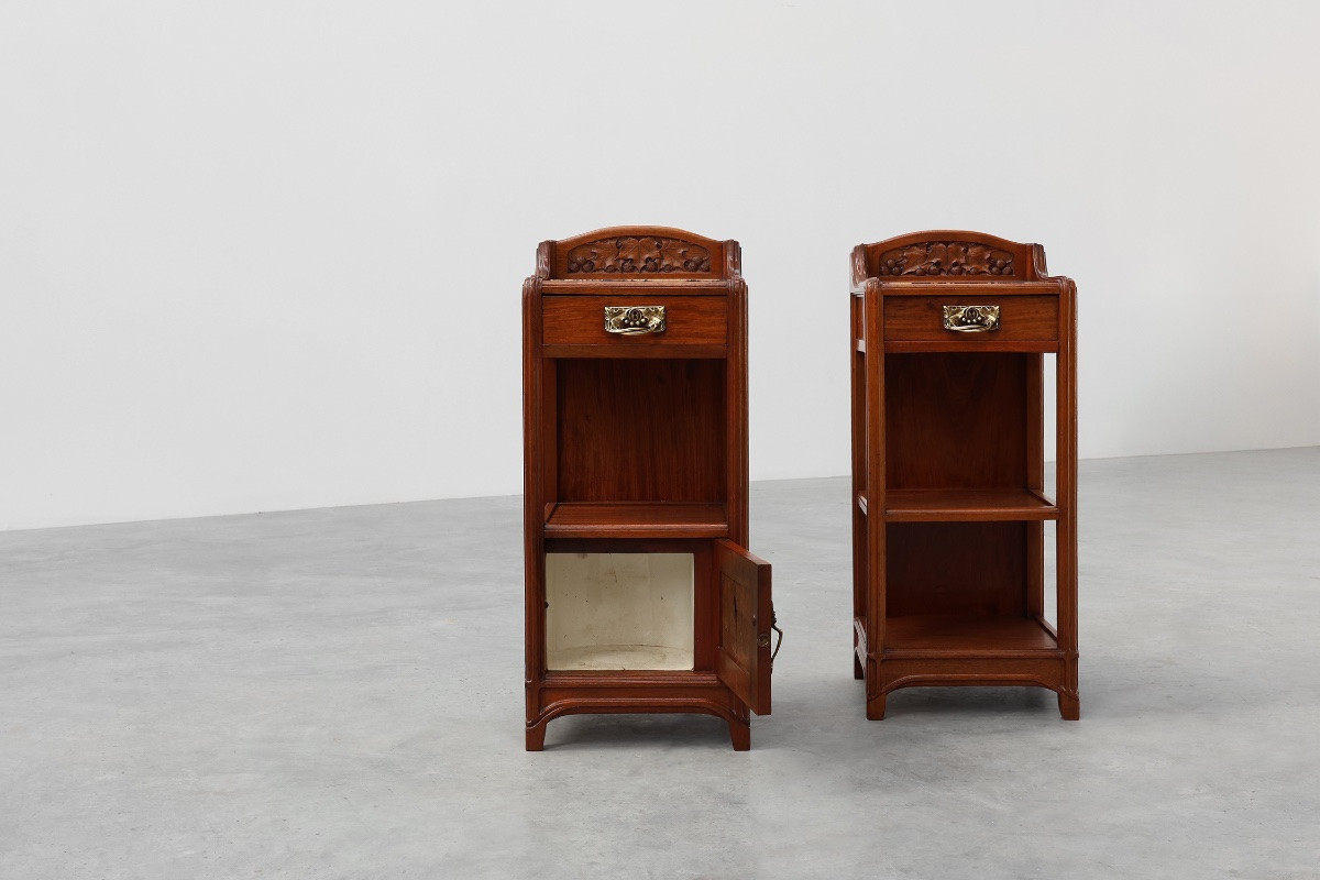 Pair Of Art Nouveau Bedside Tables With Marble Tops By Paul Alexandre Dumas, France -photo-4
