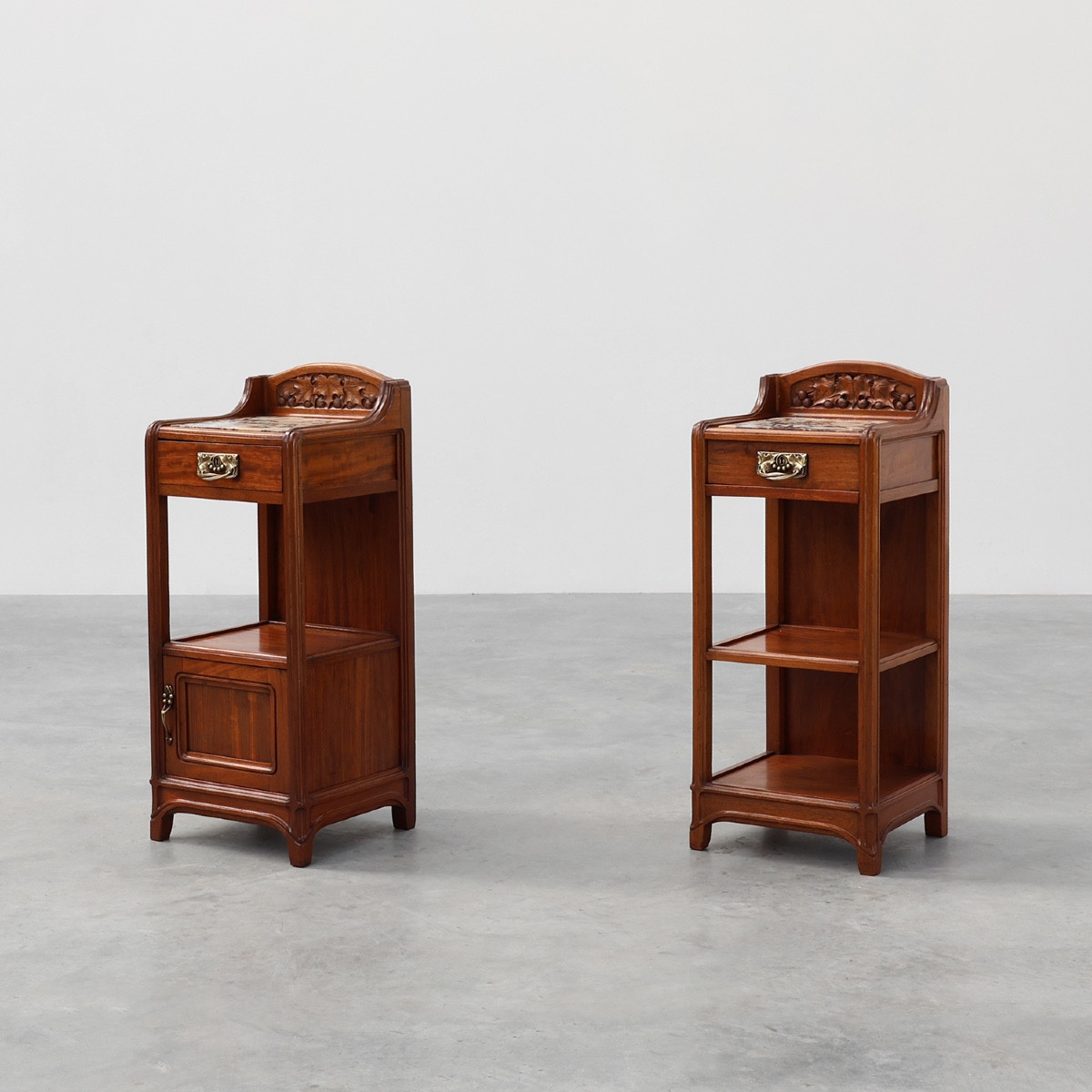 Pair Of Art Nouveau Bedside Tables With Marble Tops By Paul Alexandre Dumas, France 