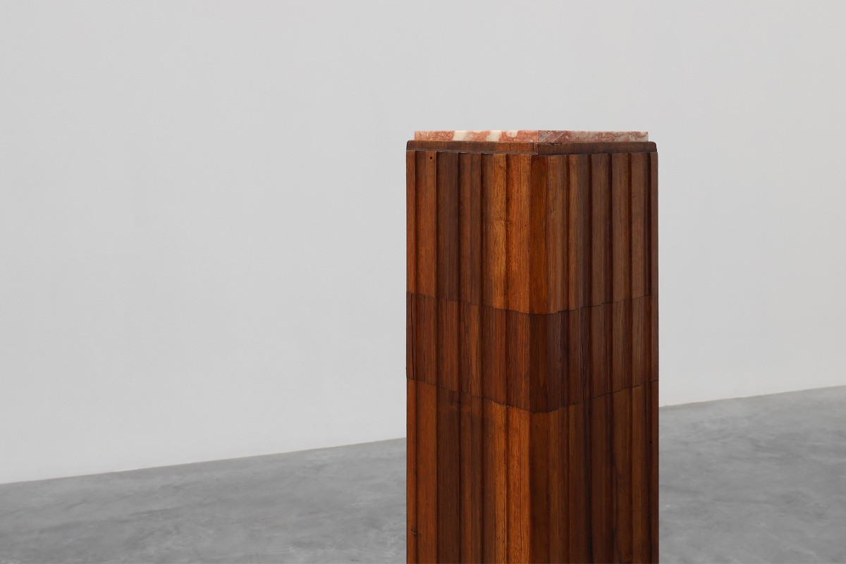 Art Deco Oak And Red Marble Side Table Or Pedestal Table, France, 1920s-photo-3