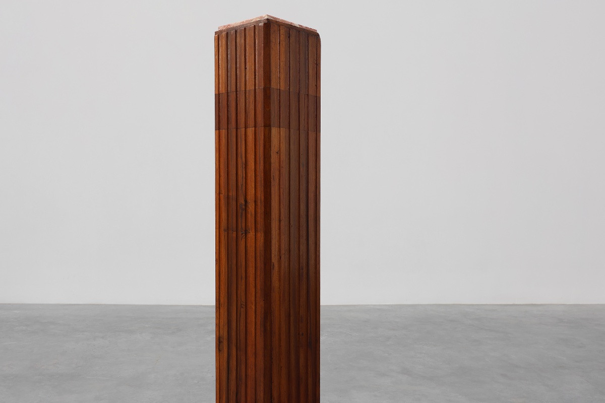 Art Deco Oak And Red Marble Side Table Or Pedestal Table, France, 1920s-photo-1