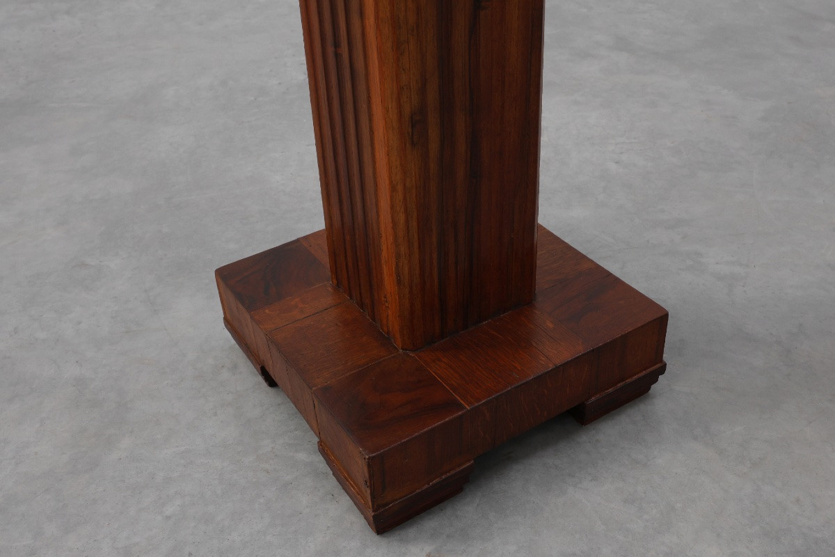 Art Deco Oak And Red Marble Side Table Or Pedestal Table, France, 1920s-photo-3