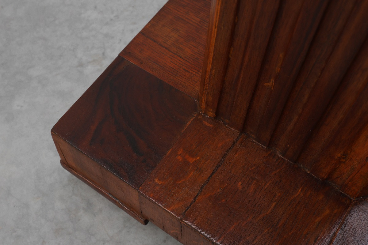 Art Deco Oak And Red Marble Side Table Or Pedestal Table, France, 1920s-photo-4